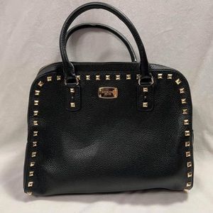 Michael Kors Black Leather Sandrine Stud Women's Satchel / Purse.
